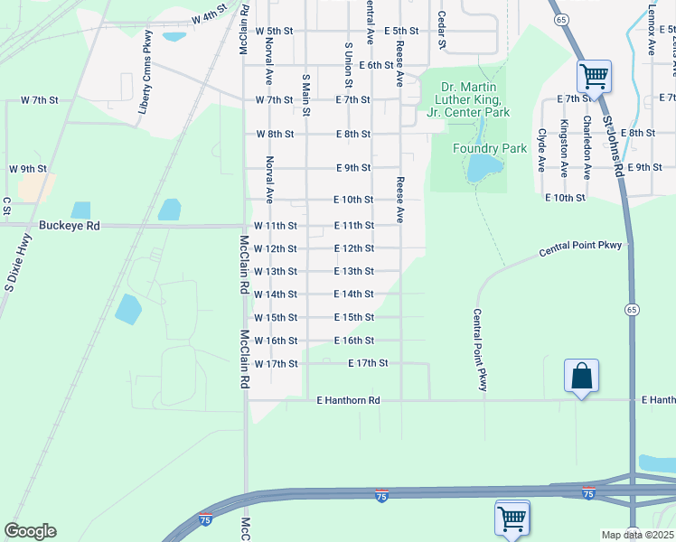 map of restaurants, bars, coffee shops, grocery stores, and more near 199 East 13th Street in Lima