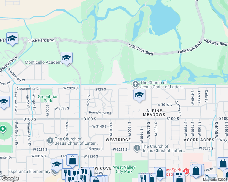 map of restaurants, bars, coffee shops, grocery stores, and more near 2933 Roundtable Road in West Valley City