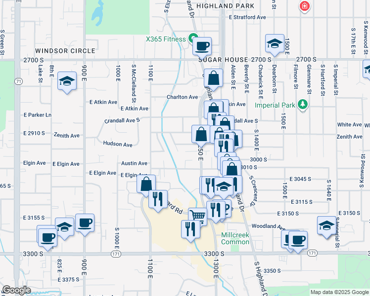 map of restaurants, bars, coffee shops, grocery stores, and more near 1204 Hudson Avenue South in Salt Lake City