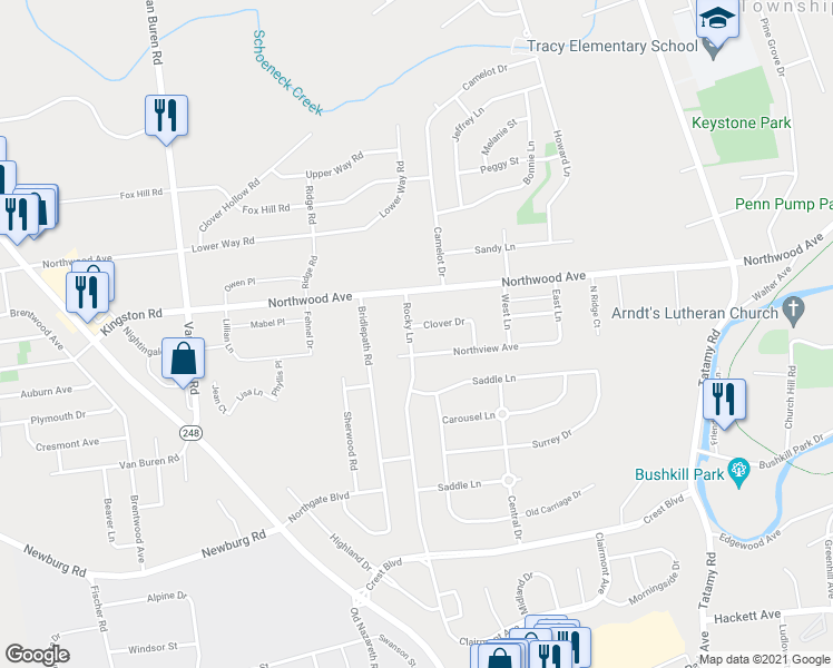map of restaurants, bars, coffee shops, grocery stores, and more near 2652 Clover Drive in Easton