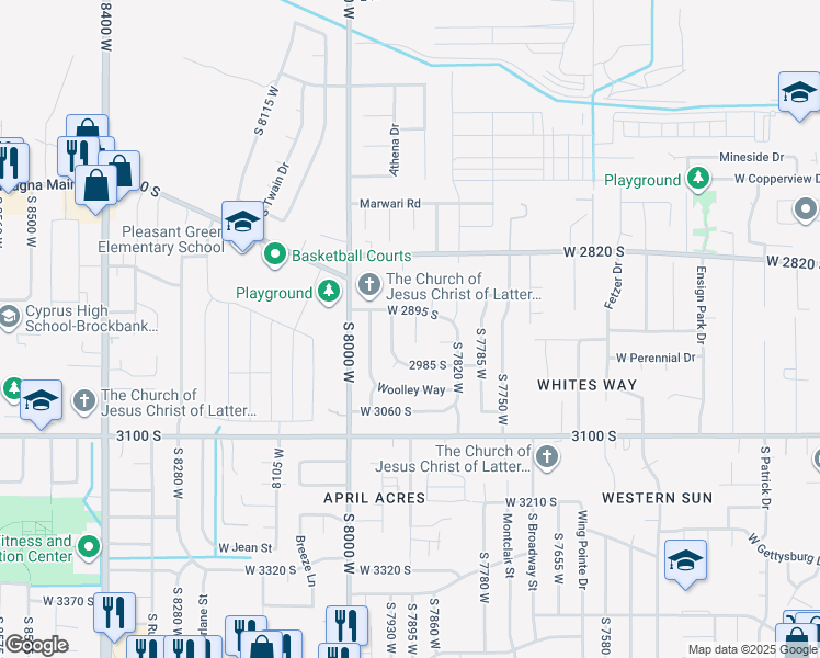 map of restaurants, bars, coffee shops, grocery stores, and more near 2924 South 7890 West in Magna