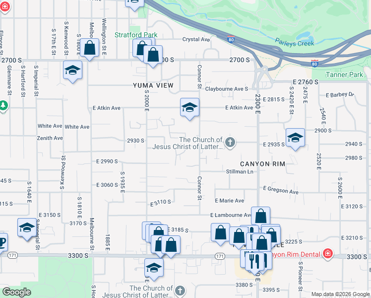 map of restaurants, bars, coffee shops, grocery stores, and more near East Edgemont Drive in Salt Lake City