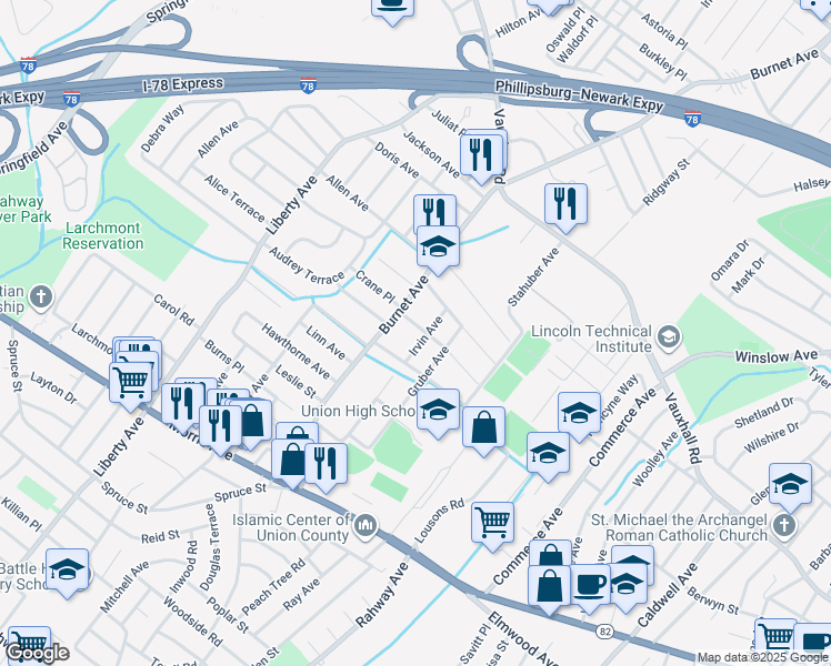 map of restaurants, bars, coffee shops, grocery stores, and more near 2466 Dayton Avenue in Union
