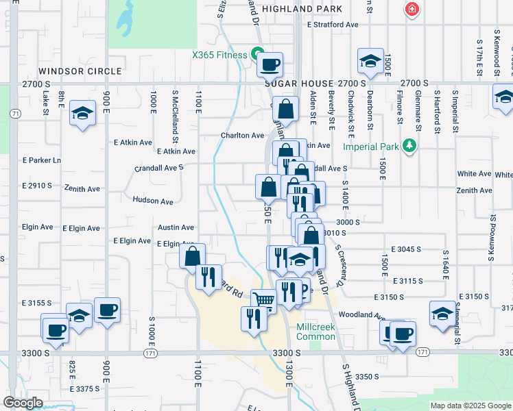 map of restaurants, bars, coffee shops, grocery stores, and more near 1204 Hudson Avenue South in Salt Lake City