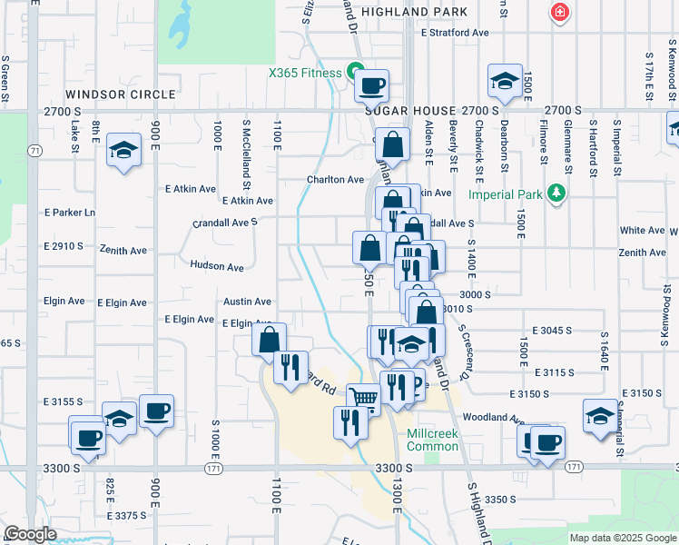 map of restaurants, bars, coffee shops, grocery stores, and more near 1204 Hudson Avenue South in Salt Lake City