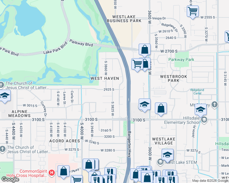 map of restaurants, bars, coffee shops, grocery stores, and more near 2938 South 3825 West in Salt Lake City