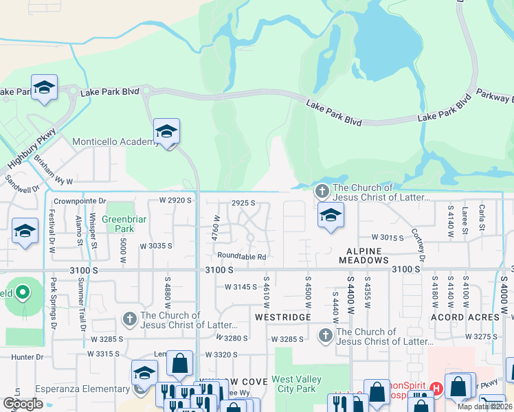 map of restaurants, bars, coffee shops, grocery stores, and more near 2928 Drawbridge Way in West Valley City
