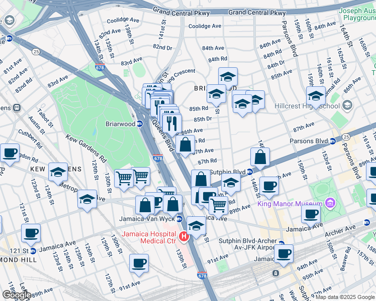 map of restaurants, bars, coffee shops, grocery stores, and more near in Queens