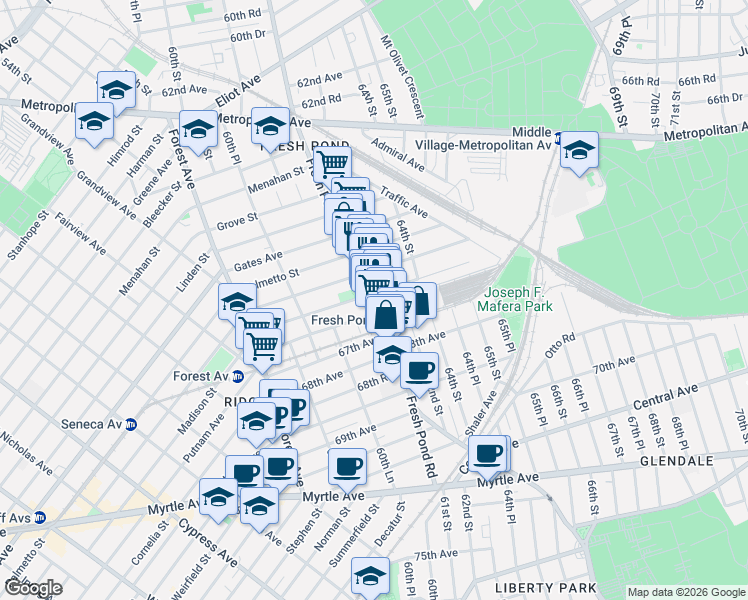 map of restaurants, bars, coffee shops, grocery stores, and more near in Queens