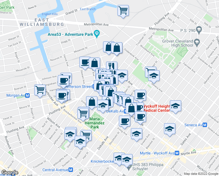 map of restaurants, bars, coffee shops, grocery stores, and more near in Brooklyn