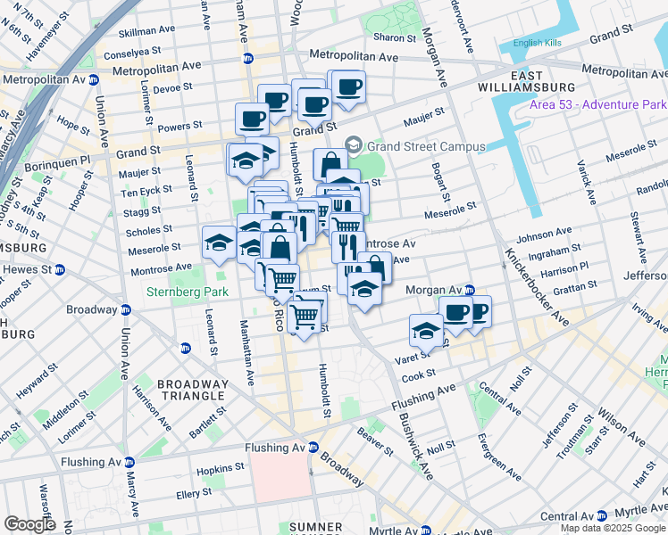 map of restaurants, bars, coffee shops, grocery stores, and more near in Brooklyn