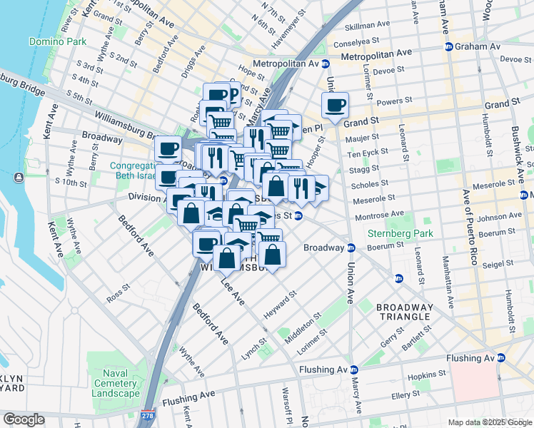 map of restaurants, bars, coffee shops, grocery stores, and more near in Brooklyn