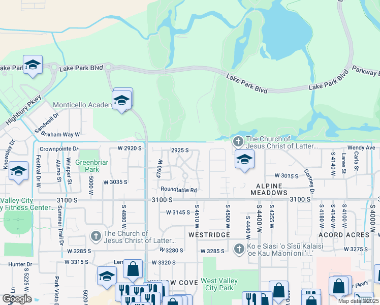 map of restaurants, bars, coffee shops, grocery stores, and more near 2928 Drawbridge Way in West Valley City