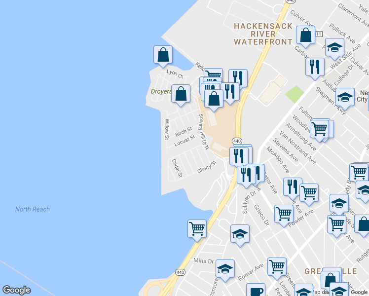map of restaurants, bars, coffee shops, grocery stores, and more near 37 Cottonwood Street in Jersey City