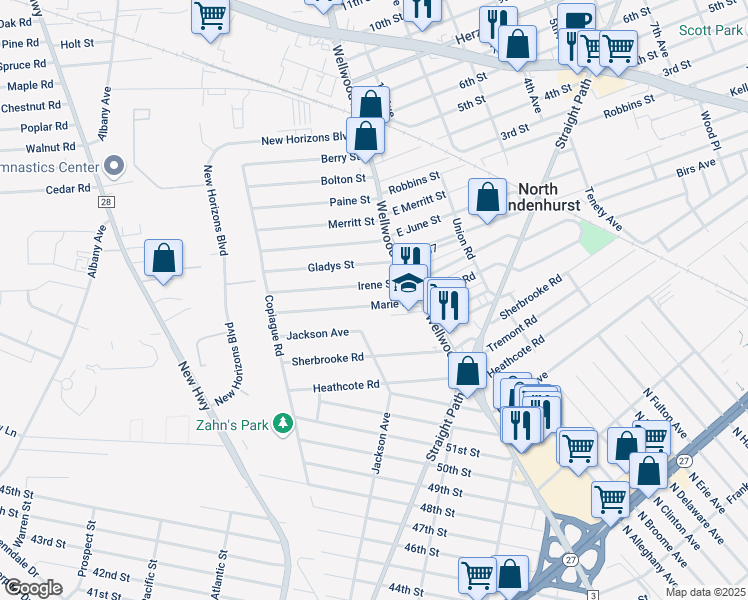 map of restaurants, bars, coffee shops, grocery stores, and more near 41 Marie Street in Lindenhurst