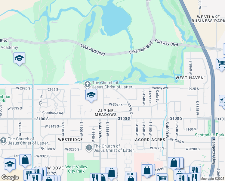 map of restaurants, bars, coffee shops, grocery stores, and more near 4323 Cortney Drive in West Valley City