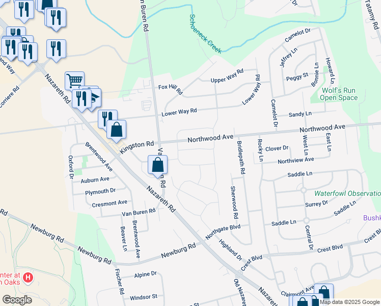 map of restaurants, bars, coffee shops, grocery stores, and more near 1022 Mabel Place in Easton
