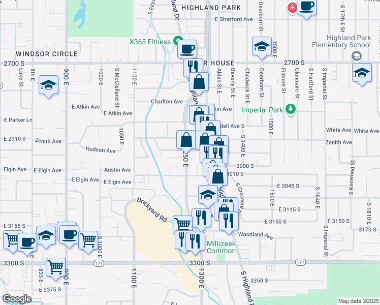 map of restaurants, bars, coffee shops, grocery stores, and more near 1254 Hudson Avenue South in Salt Lake City