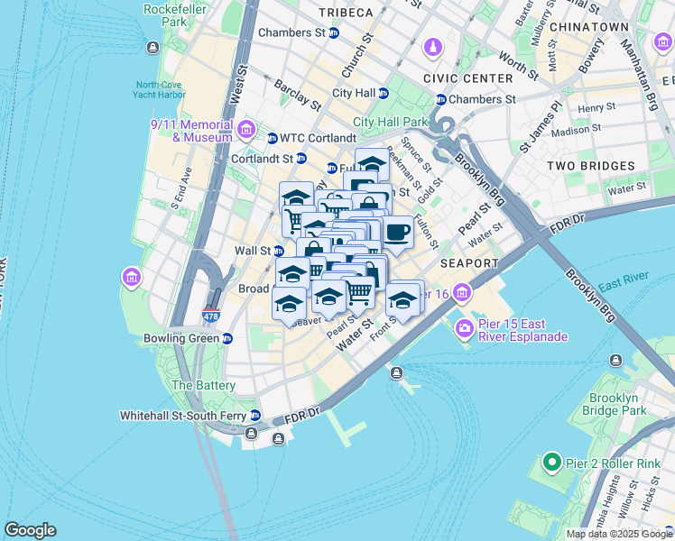 map of restaurants, bars, coffee shops, grocery stores, and more near in New York