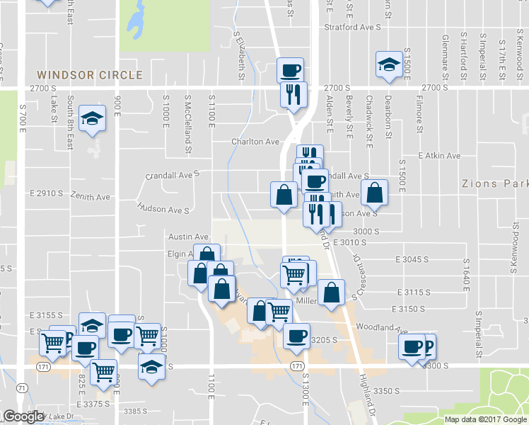 map of restaurants, bars, coffee shops, grocery stores, and more near 1204 Hudson Avenue South in Salt Lake City