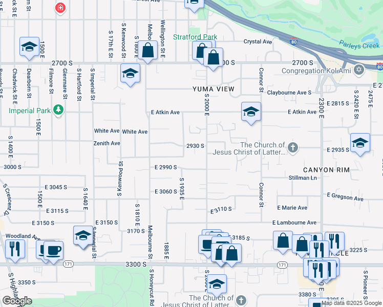 map of restaurants, bars, coffee shops, grocery stores, and more near 2948 Ida Circle in Salt Lake City