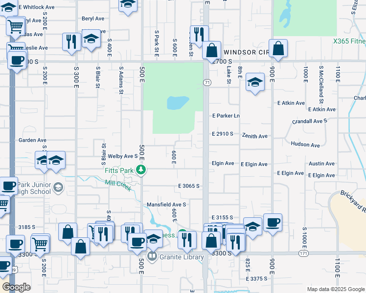 map of restaurants, bars, coffee shops, grocery stores, and more near 659 Garden Avenue in Salt Lake City