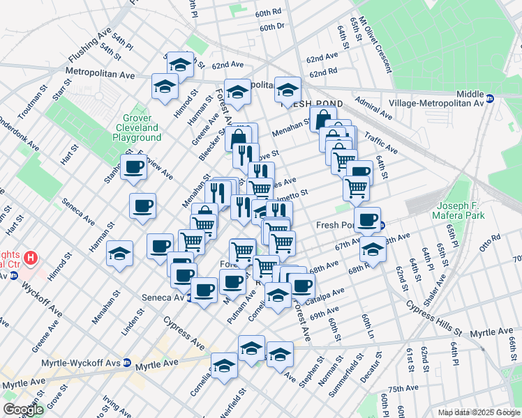 map of restaurants, bars, coffee shops, grocery stores, and more near in Queens