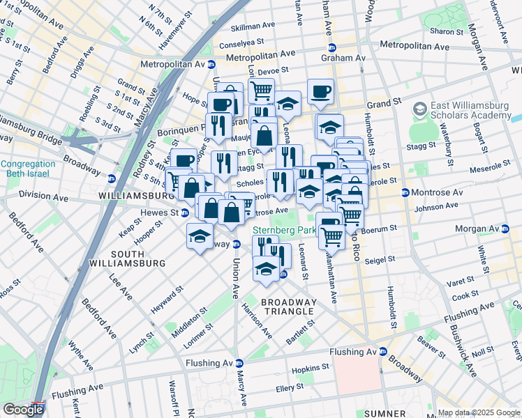 map of restaurants, bars, coffee shops, grocery stores, and more near in Brooklyn