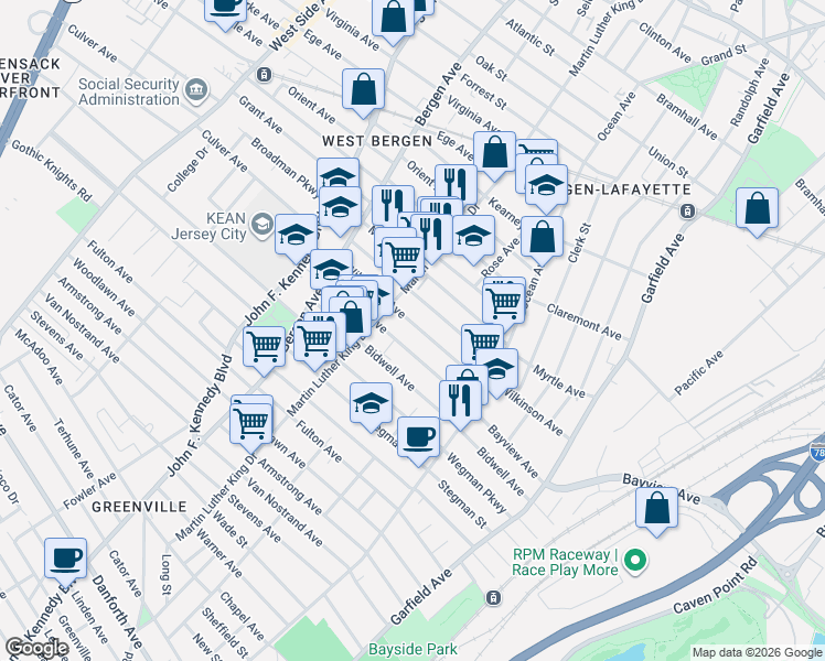 map of restaurants, bars, coffee shops, grocery stores, and more near 163 Wilkinson Avenue in Jersey City