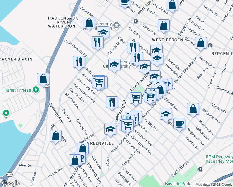 map of restaurants, bars, coffee shops, grocery stores, and more near 4 Westminster Avenue in Jersey City