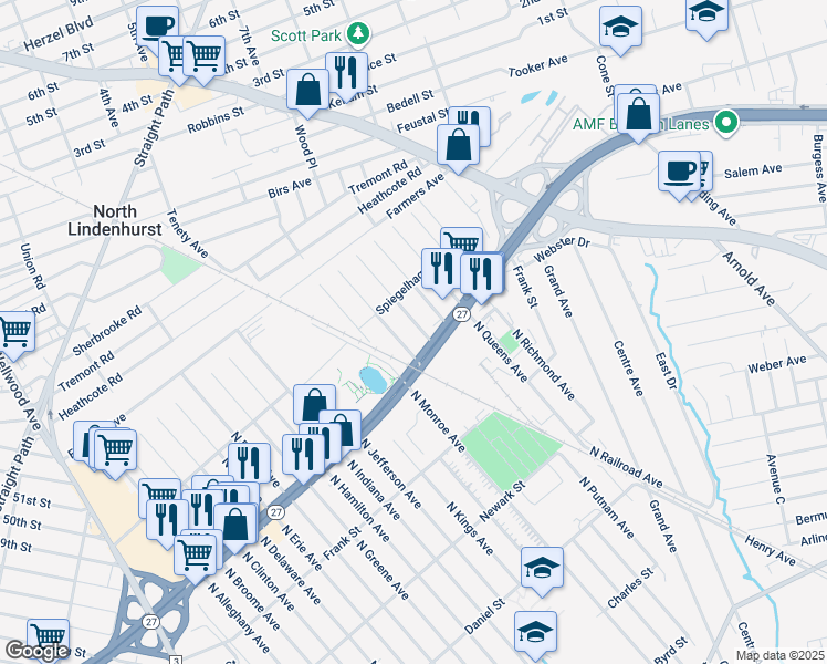 map of restaurants, bars, coffee shops, grocery stores, and more near 928 North Ontario Avenue in Lindenhurst