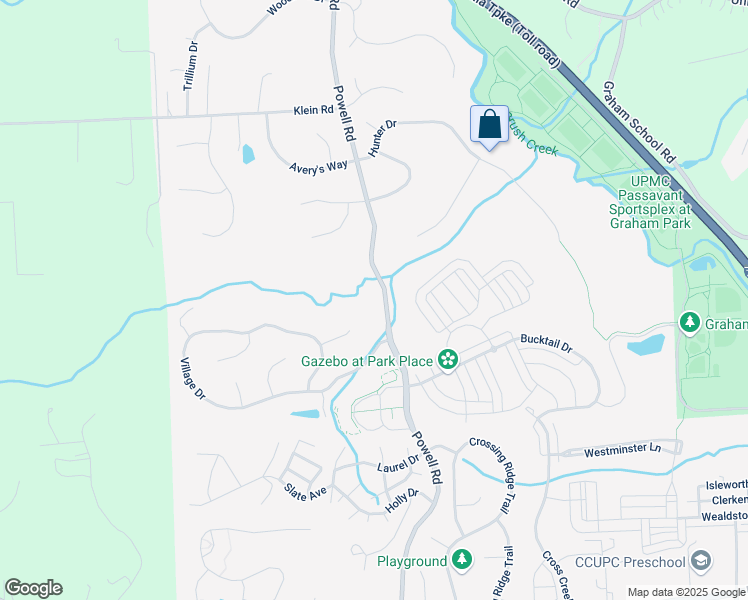 map of restaurants, bars, coffee shops, grocery stores, and more near 2210 Powell Road in Cranberry Township