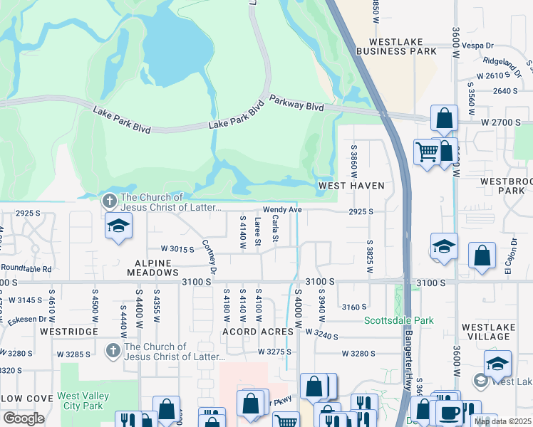 map of restaurants, bars, coffee shops, grocery stores, and more near 4077 Wendy Ave in Salt Lake City