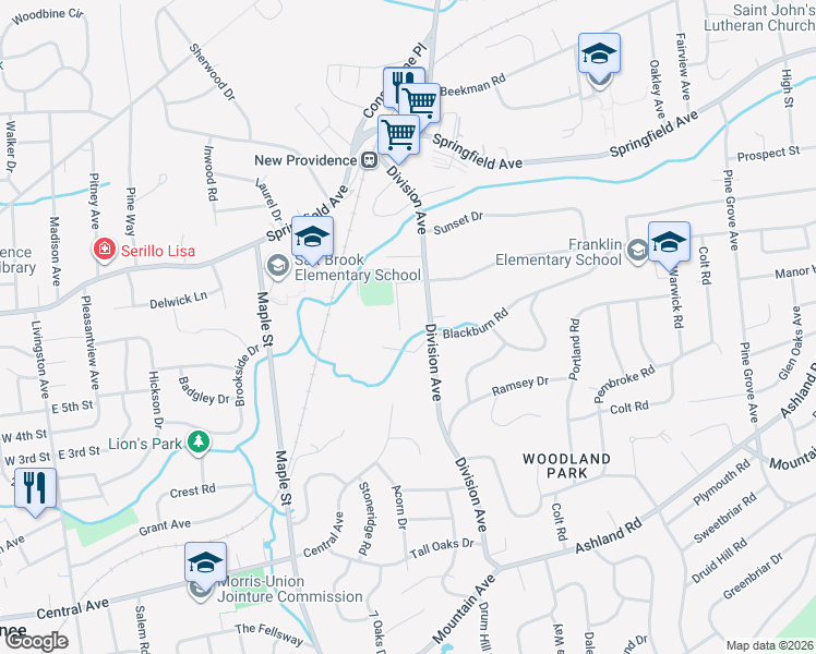 map of restaurants, bars, coffee shops, grocery stores, and more near 40 Grove Terrace in Summit