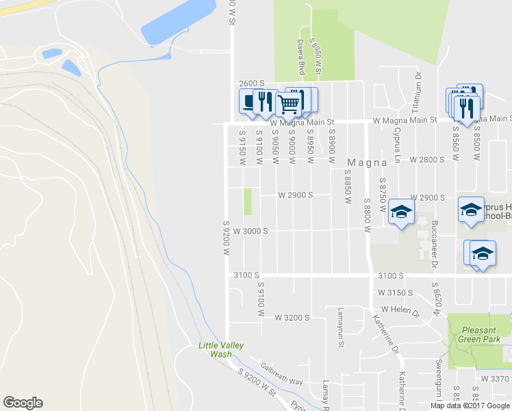 map of restaurants, bars, coffee shops, grocery stores, and more near 2930 South 9100 West in Magna