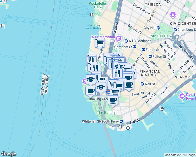 map of restaurants, bars, coffee shops, grocery stores, and more near 20 Morris Street in New York