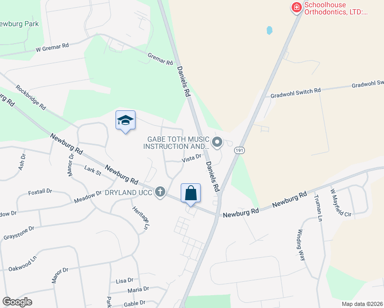 map of restaurants, bars, coffee shops, grocery stores, and more near 4368 Vista Drive in Nazareth