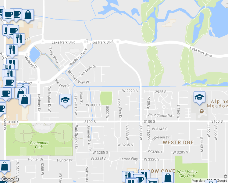 map of restaurants, bars, coffee shops, grocery stores, and more near 2921 Calypso Street in Salt Lake City