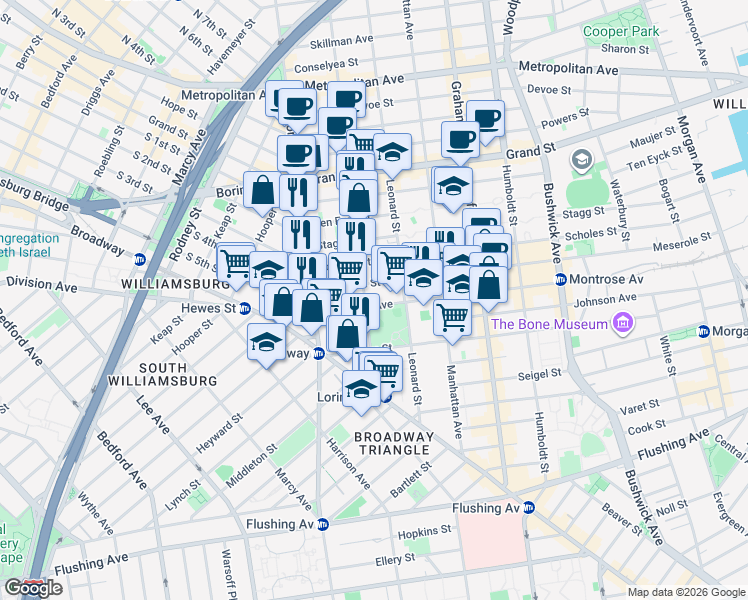 map of restaurants, bars, coffee shops, grocery stores, and more near in Brooklyn