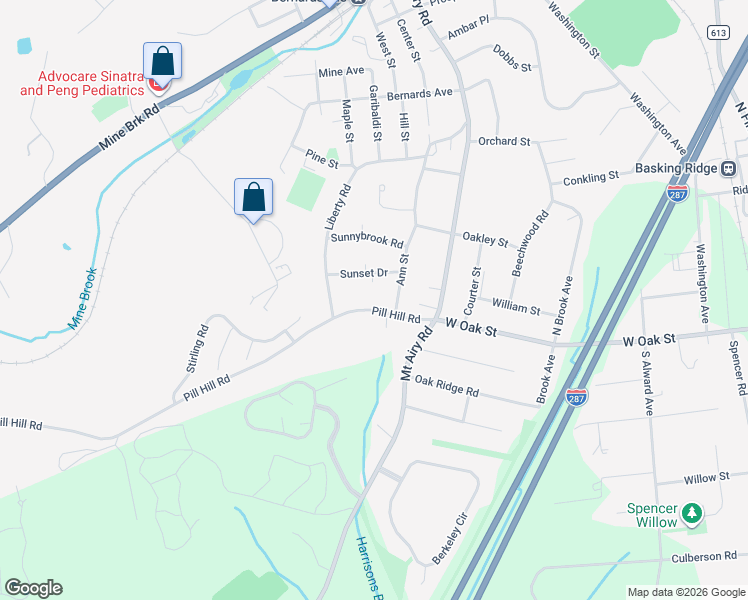 map of restaurants, bars, coffee shops, grocery stores, and more near 37 Pill Hill Road in Bernardsville