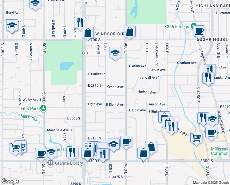 map of restaurants, bars, coffee shops, grocery stores, and more near 841 Hudson Avenue South in Salt Lake City