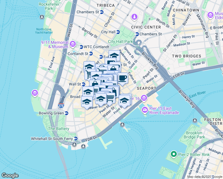 map of restaurants, bars, coffee shops, grocery stores, and more near in New York