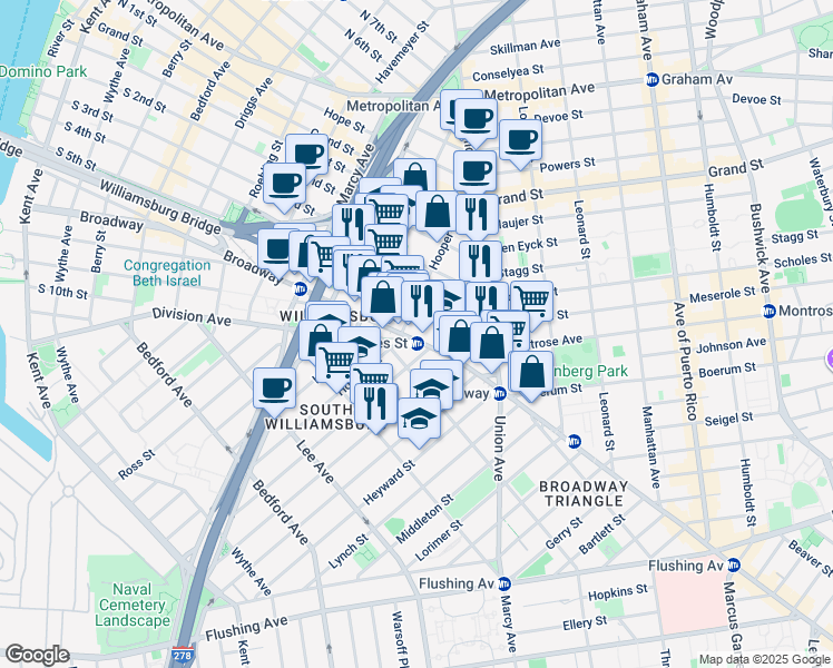 map of restaurants, bars, coffee shops, grocery stores, and more near in Brooklyn