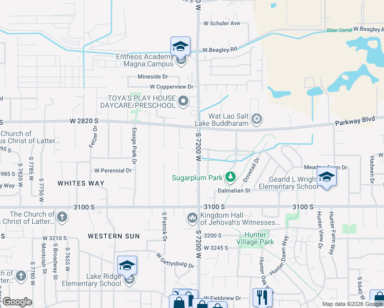 map of restaurants, bars, coffee shops, grocery stores, and more near 7217 Rushton Villa Court in Magna