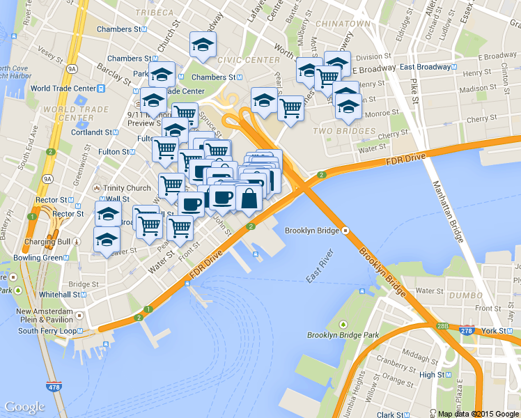 map of restaurants, bars, coffee shops, grocery stores, and more near in New York