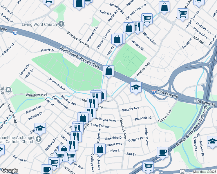 map of restaurants, bars, coffee shops, grocery stores, and more near 1500 Stuyvesant Avenue in Union
