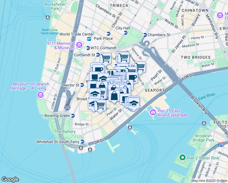 map of restaurants, bars, coffee shops, grocery stores, and more near in New York