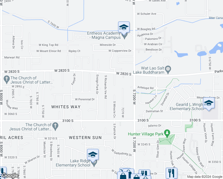 map of restaurants, bars, coffee shops, grocery stores, and more near 2940 Miracle Cove in Magna