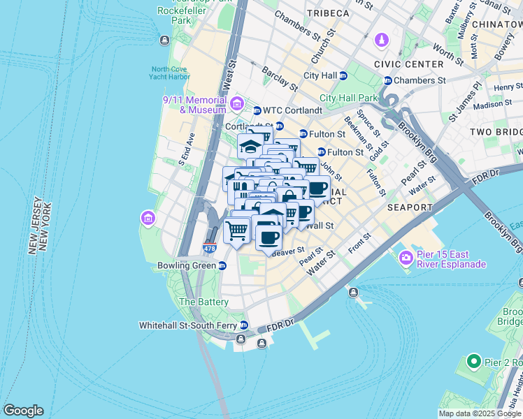 map of restaurants, bars, coffee shops, grocery stores, and more near in New York