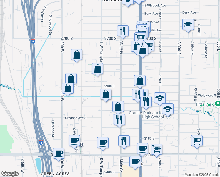 map of restaurants, bars, coffee shops, grocery stores, and more near 2950-2994 S Richards St in South Salt Lake
